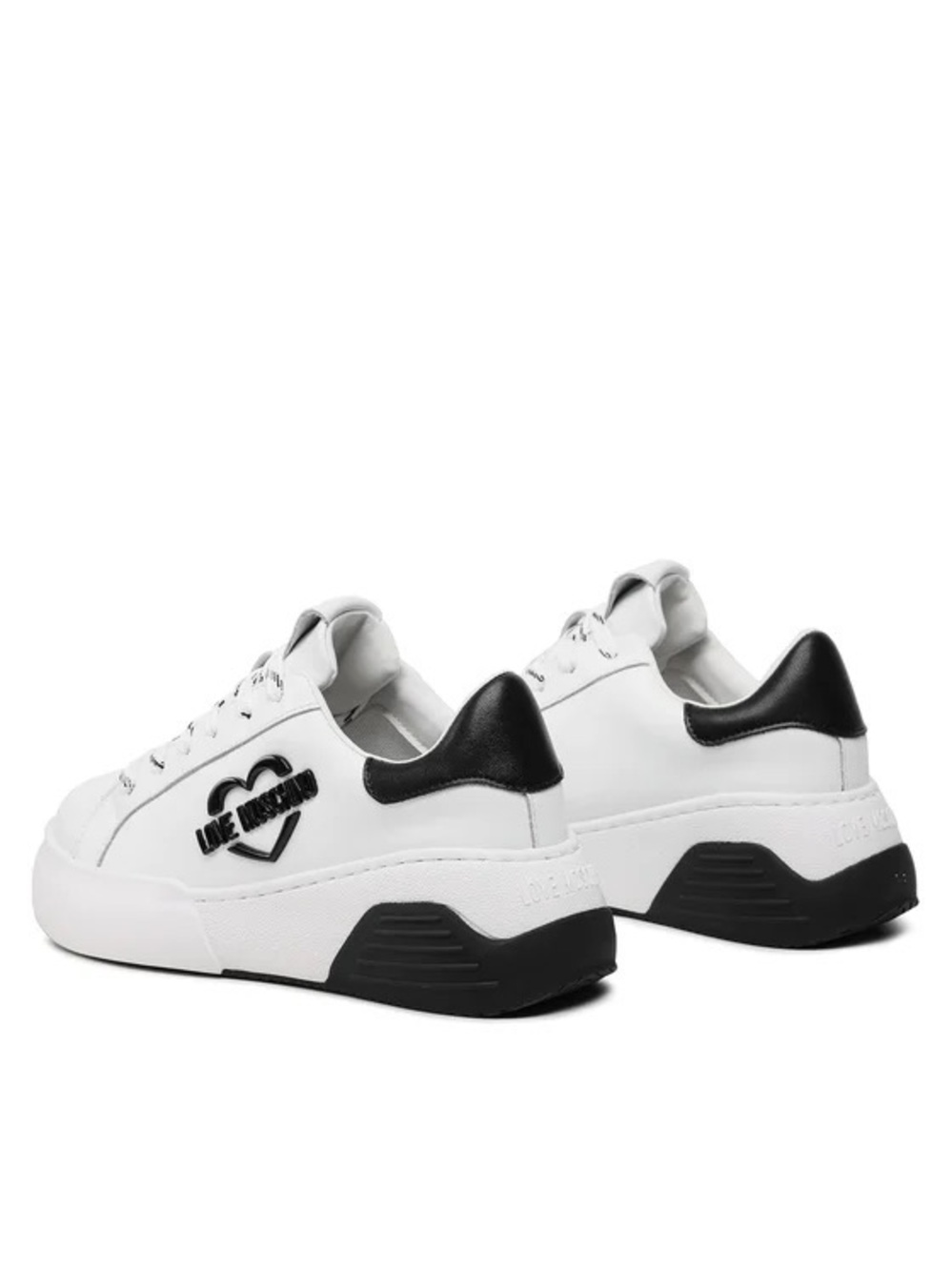 LOVE MOSCHINO - Logo Plaque Leather Platform Sneakers - White & Black - Picture 12 of 12